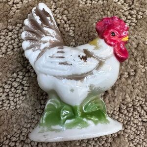 Ceramic Rooster Bird Figurine - Red, White, Green